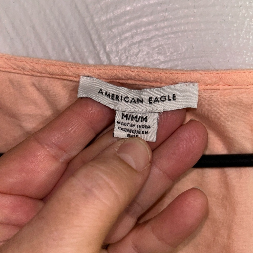 American Eagle Medium Peach Lace Sweetheart Neckline Ruffle Babydoll Top - Picture 2 of 5